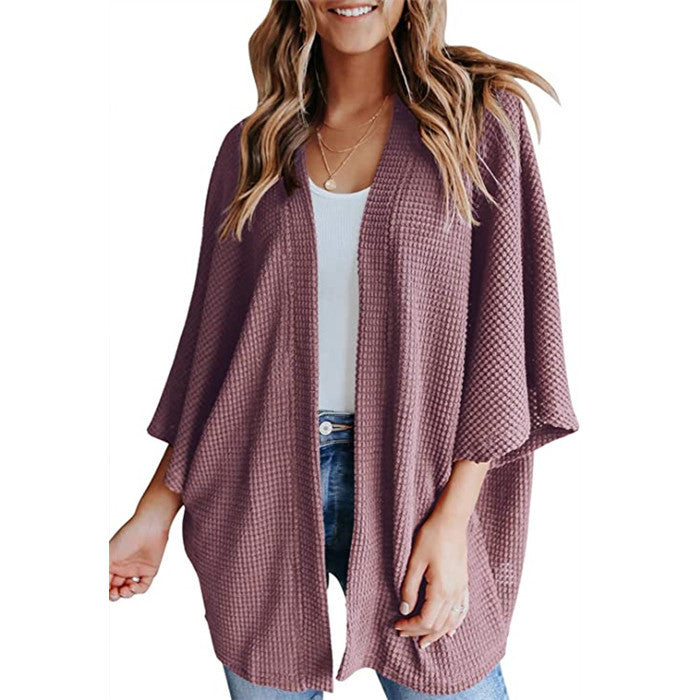 Damen lässiger Strickjacke im Waffelmuster Drune