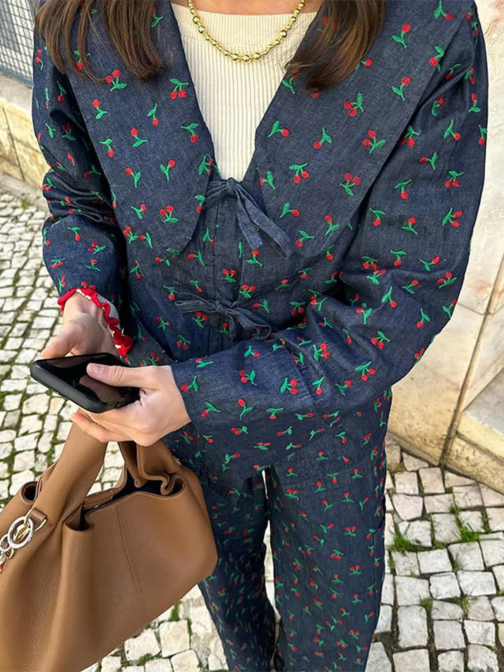 Damen lässige Blumenprint-Longpants mit elastischem Bund und seitlichen Taschen Drune