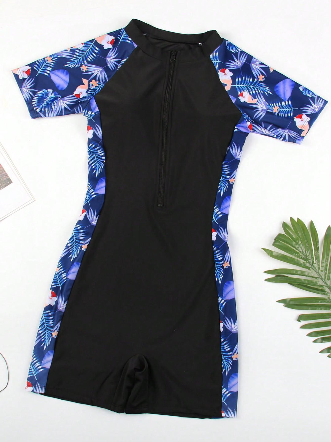 Damen sportlicher Neoprenanzug mit kurzem Arm und floralem Design Drune