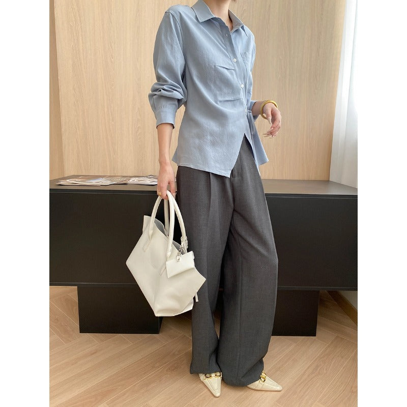 Damen lässige Hemdbluse mit Button-Down-Kragen und eleganten Details Drune