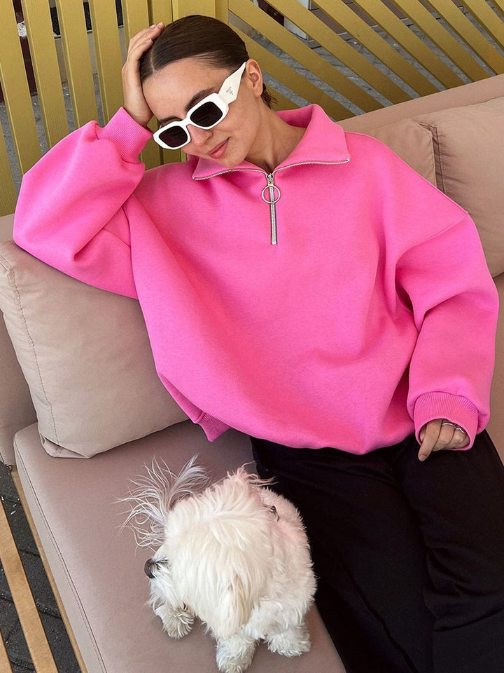 Damen Sweatshirt mit Zip-Kragen und lässigem Schnitt Drune