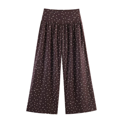 Damen Hochtaillierte Palazzo-Hose mit weitem Bein und gepunkteter Satin-Optik Drune