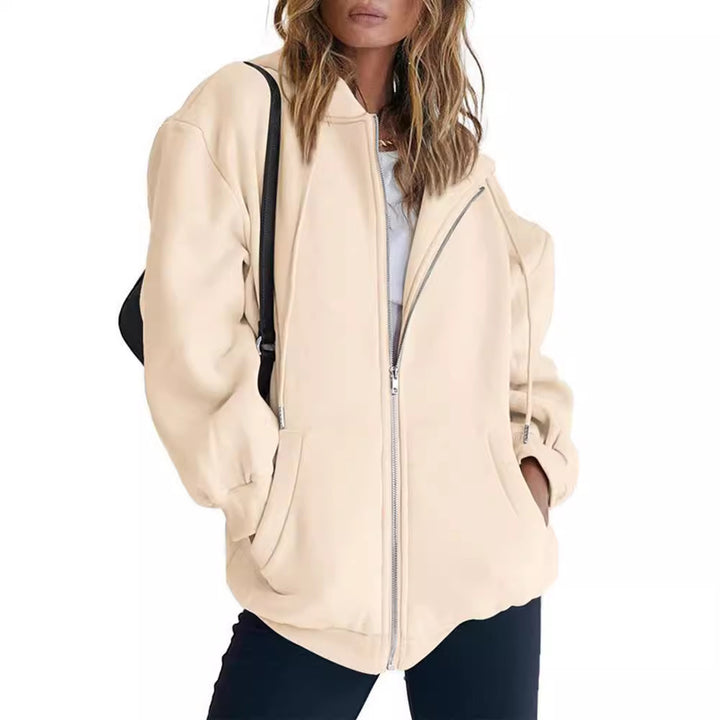 Damen nan Oversize-Kapuzenjacke mit durchgehendem Reißverschluss French-Terry, Kängurutaschen und elastischen Bündchen Drune