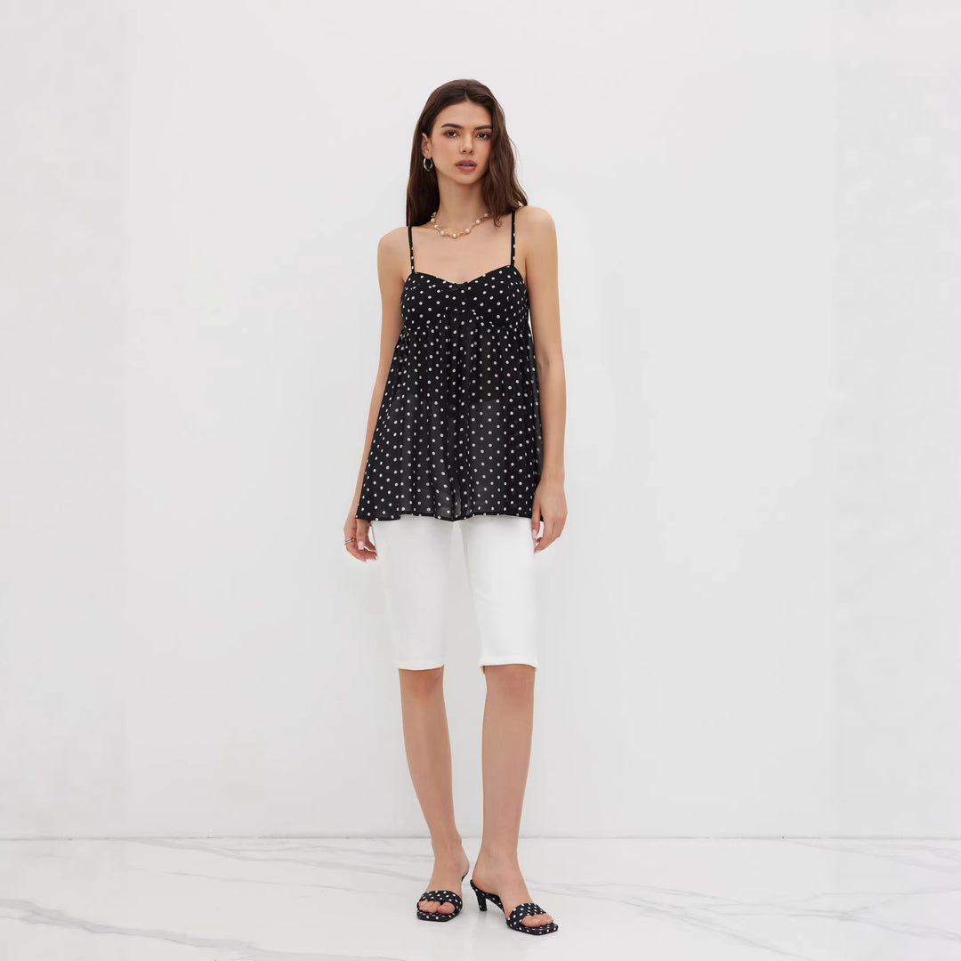 Damen Verspielt transparentes Spaghettiträgershirt mit Leopardenmuster Drune