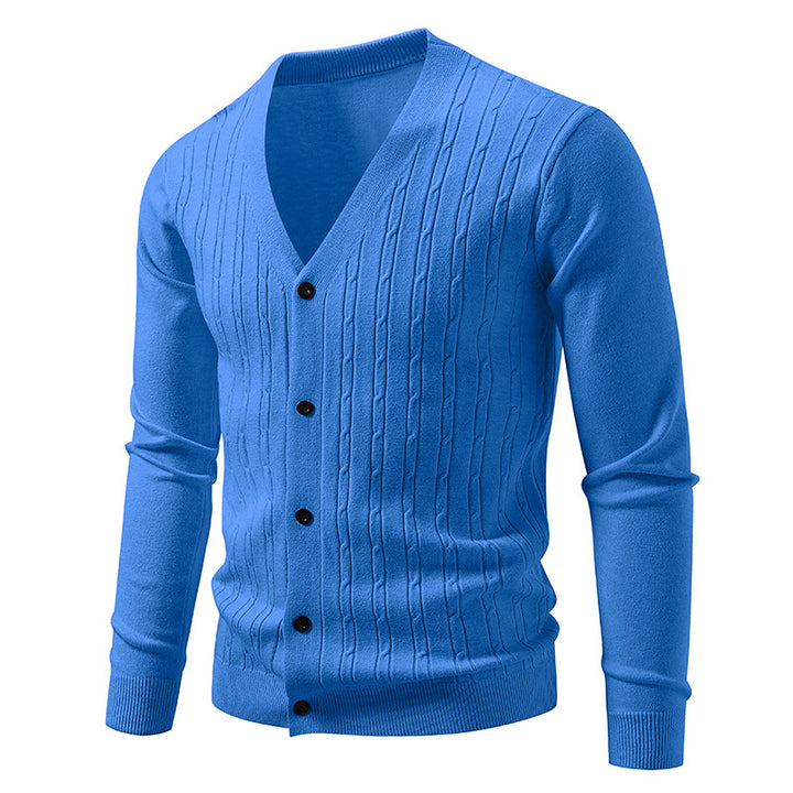 Herren Feinstrick-Cardigan mit V-Ausschnitt und vertikalem Zopfmuster Drune