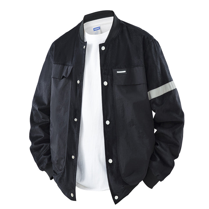 Herren Leichte Utility-Bomberjacke mit Druckknopfverschluss, Brusttaschen und reflektierendem Ärmelstreifen Drune