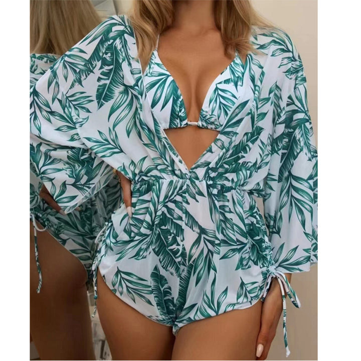 Damen Badeset mit floralem Wickeloberteil und Triangel-Bikini Drune