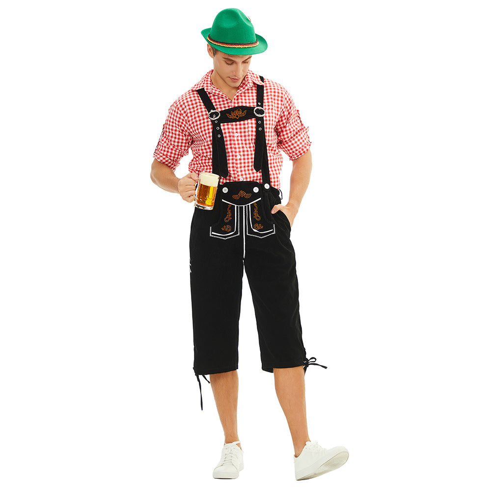 Herren nan traditionelle bayerische Trachtenlederhose knielang mit bestickten Hosenträgern Drune