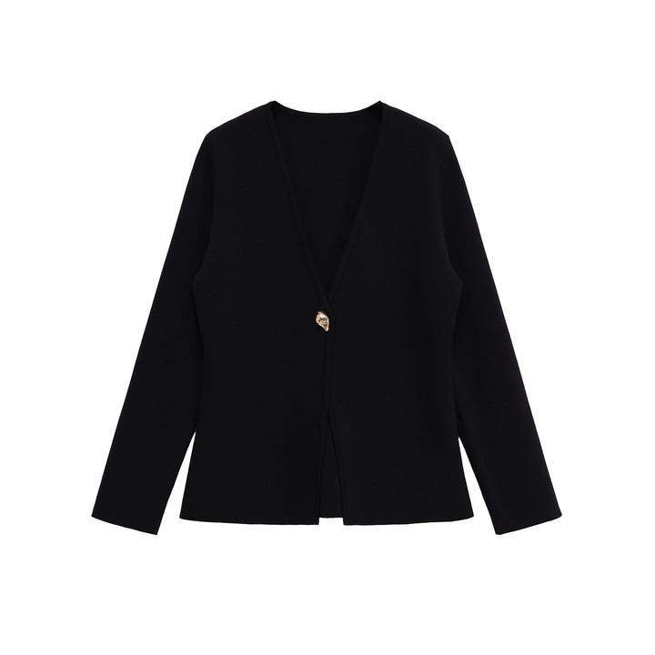 Damen lässiger V-Ausschnitt Cardigan mit dekorativem Knopf Drune