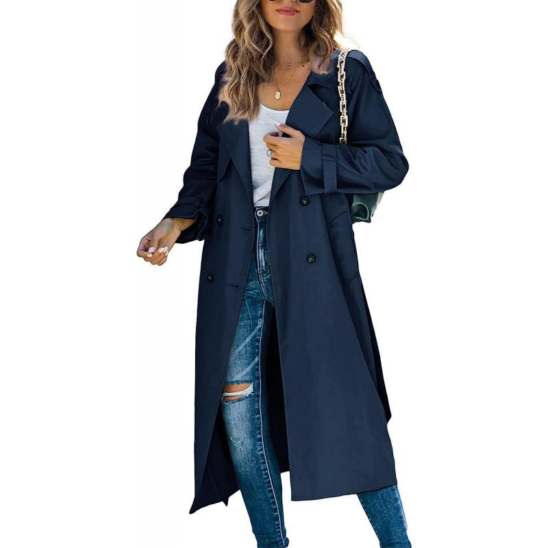 Damen eleganter Trenchcoat mit doppelt Reihe Knopfverschluss und Taillengürtel Drune