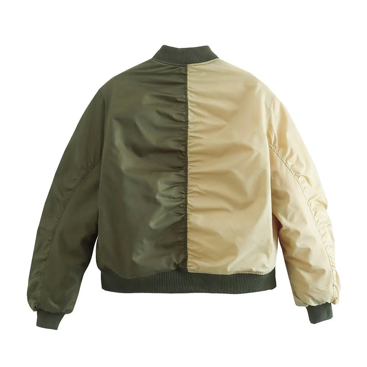 Damen modische Bomberjacke mit verspieltem Patchwork-Design und praktischen Reißverschlusstaschen Drune