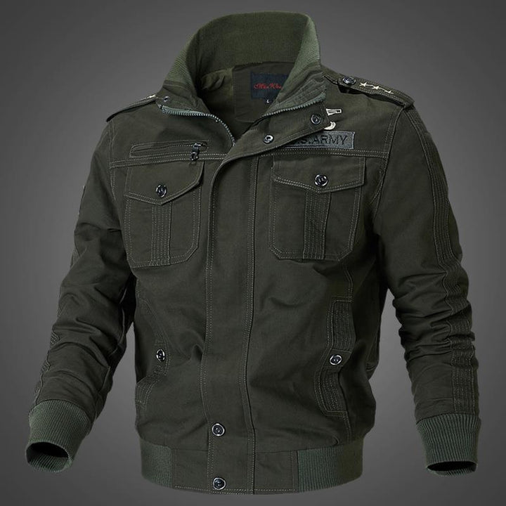 Herren Canvas-Pilotblouson mit Schulterpaspeln, Reißverschlussleiste und Utility-Pattentaschen Drune