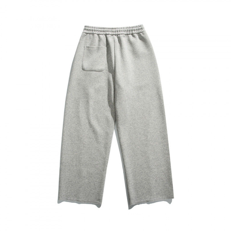 Unisex Weite Baumwoll-Fleece-Jogginghose mit Tunnelzug, Dekorativen Vordernähten und Raw-Saum Drune