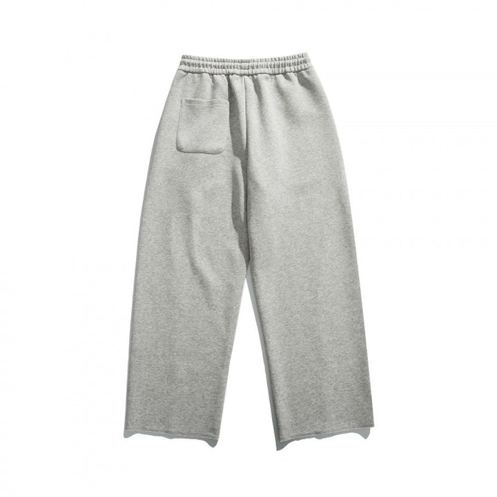 Unisex Weite Baumwoll-Fleece-Jogginghose mit Tunnelzug, Dekorativen Vordernähten und Raw-Saum Drune