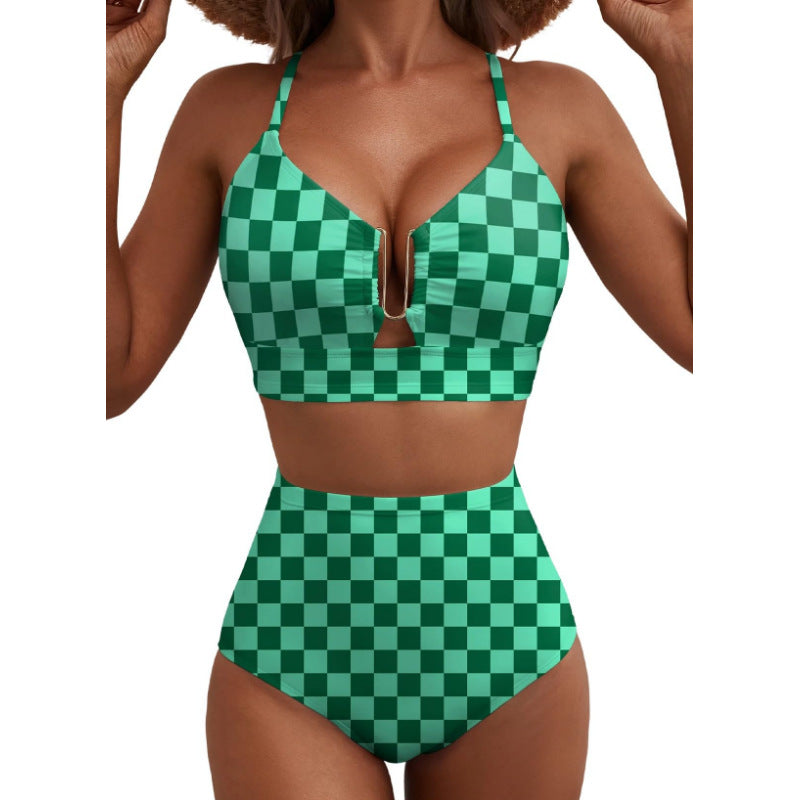 Damen Hoch geschnittener Bikini mit floralem Muster und Leo-Print Drune