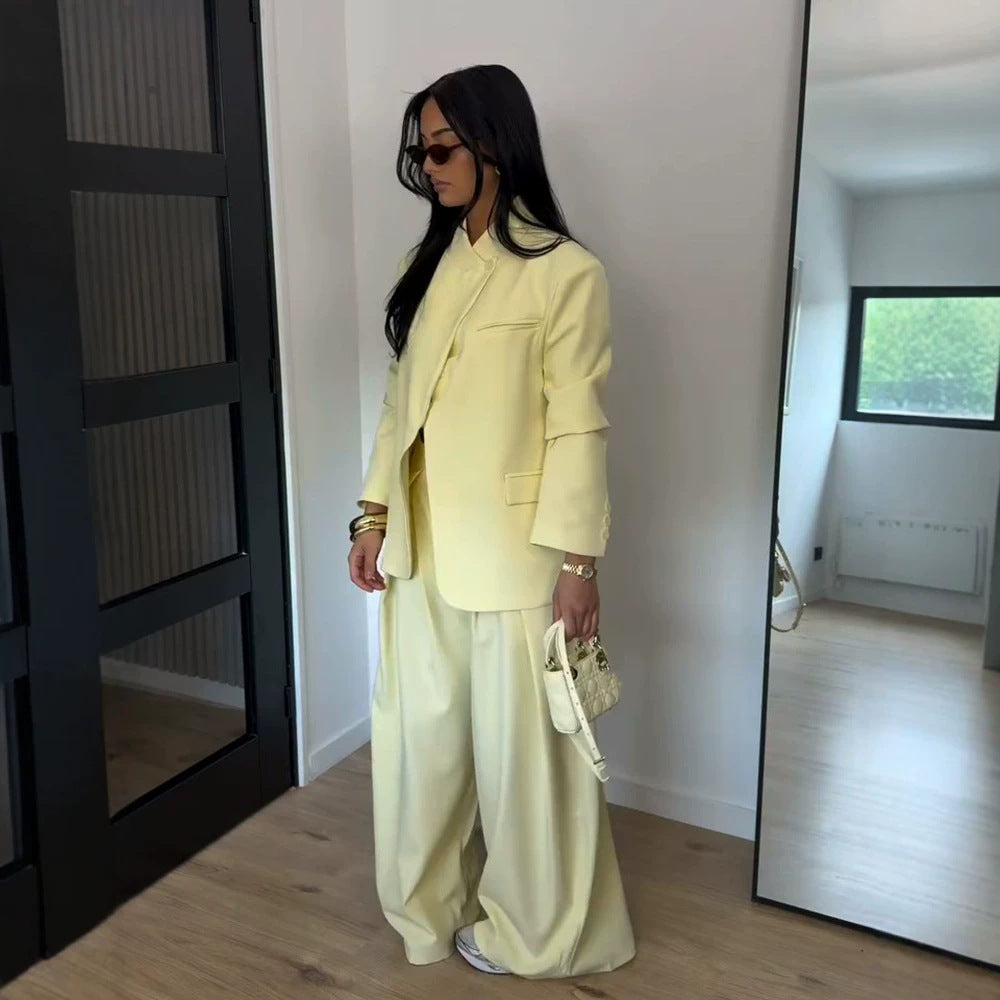 Damen Zweiteiliges Oversize-Sakko mit Stehkragen und weite Bundfaltenhose Drune