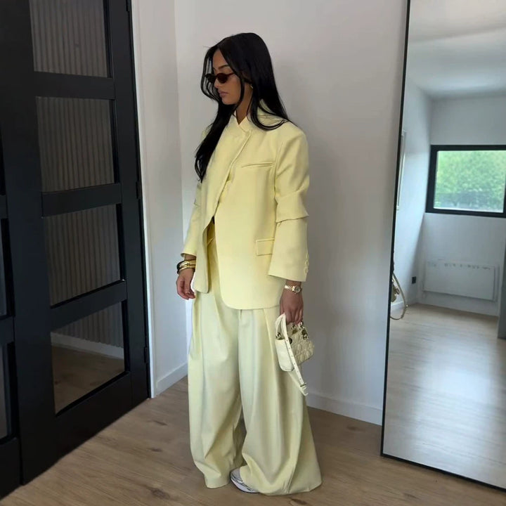 Damen Zweiteiliges Oversize-Sakko mit Stehkragen und weite Bundfaltenhose Drune