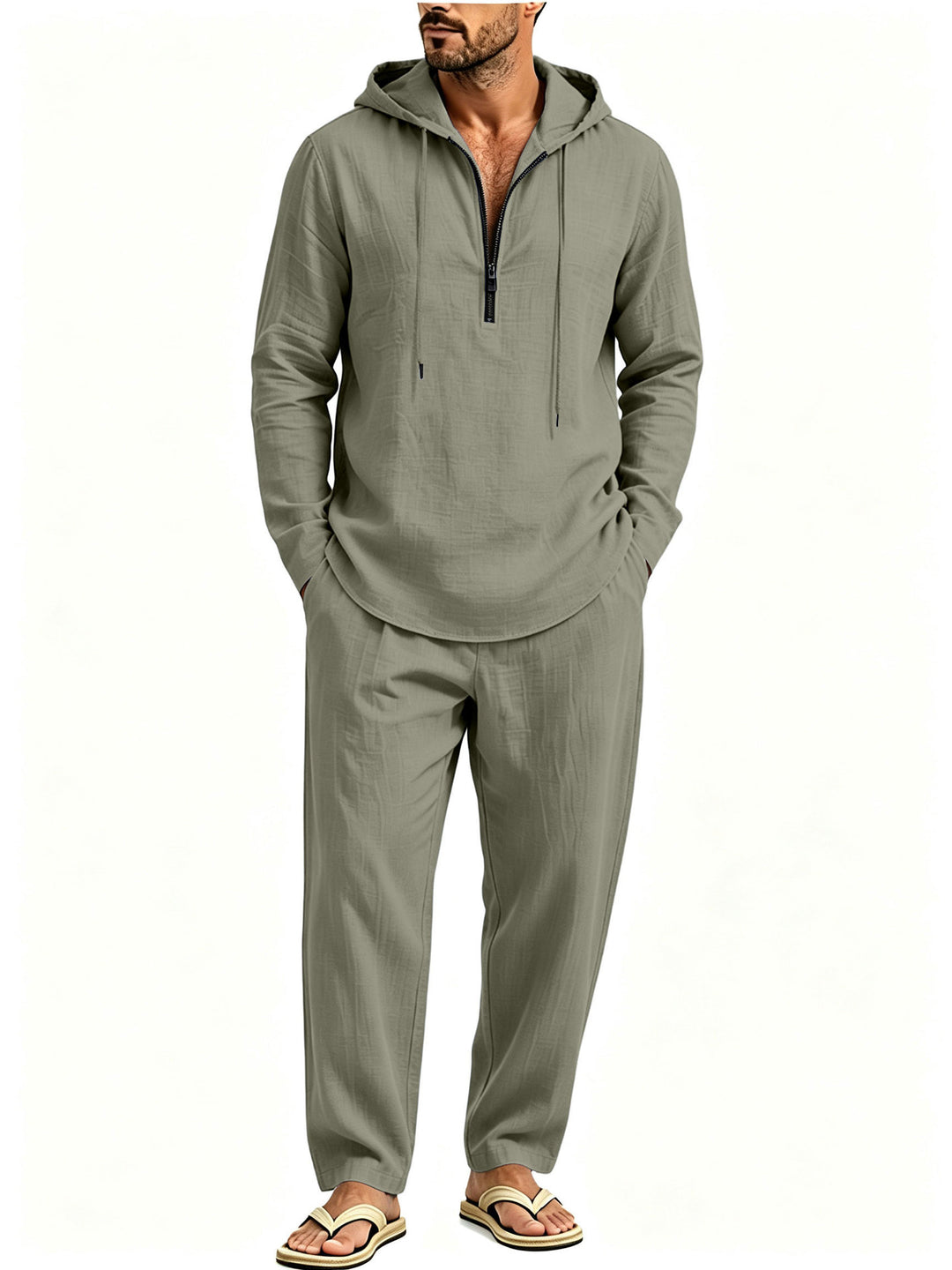 Herren Lässiges Lounge-Set mit Halbzip-Kapuzenpullover und locker sitzender Freizeit-Hose Drune
