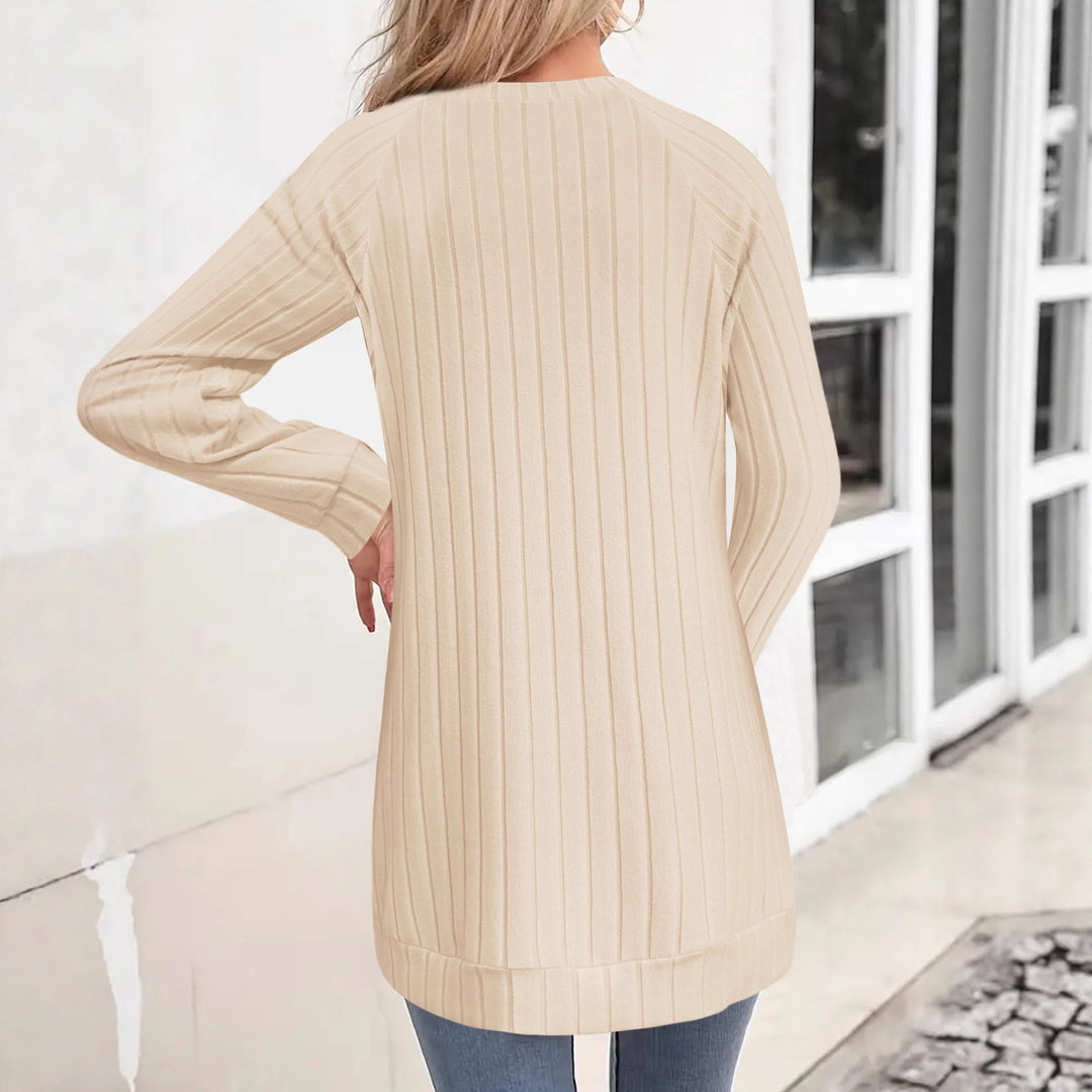 Damen Gerippter Longpullover-Tunika mit Rundhals, Seitentaschen und legerer Passform Drune