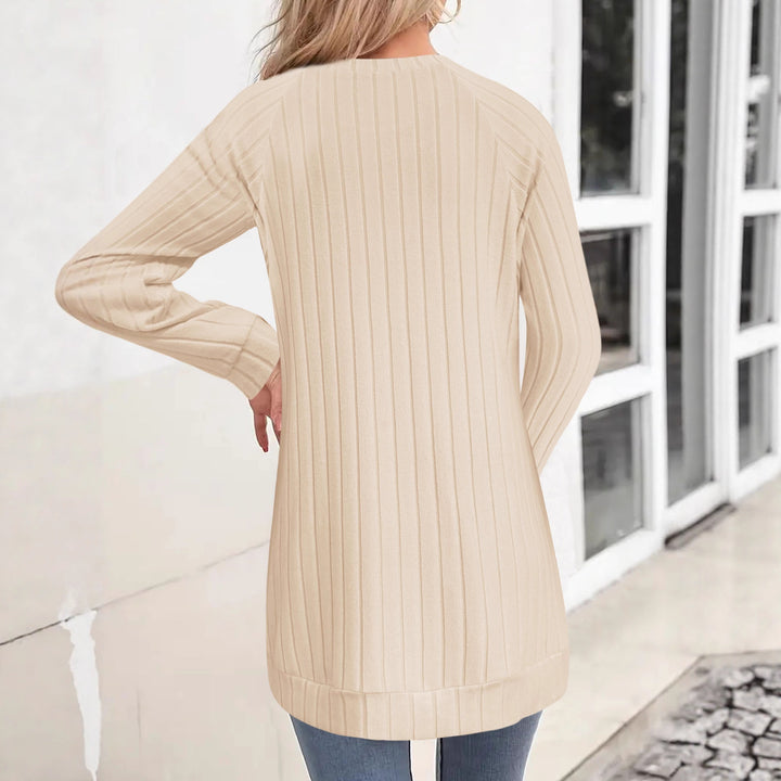Damen Gerippter Longpullover-Tunika mit Rundhals, Seitentaschen und legerer Passform Drune