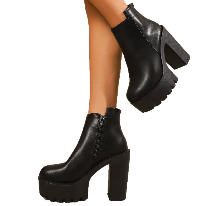Damen Modische Plateau Stiefeletten mit markantem Blockabsatz und Reißverschluss Drune