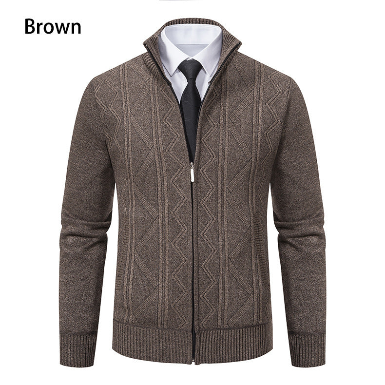 Herren modische Strickjacke mit strukturiertem Zopfdesign und hoher Stehkragen Drune