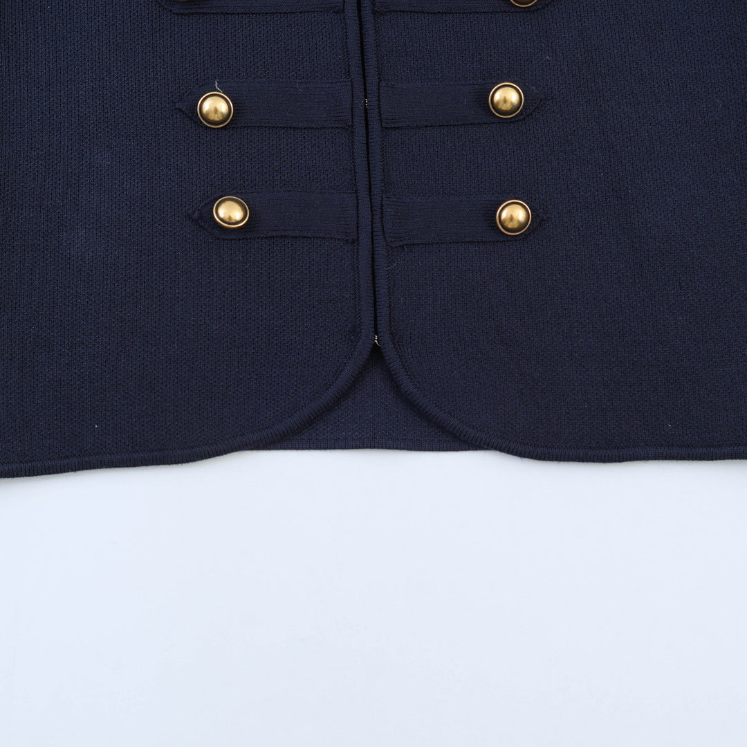 Damen nan military-inspirierte Kurzjacke mit runder Halslinie, taillierter Silhouette und goldfarbenen Zierknöpfen Drune