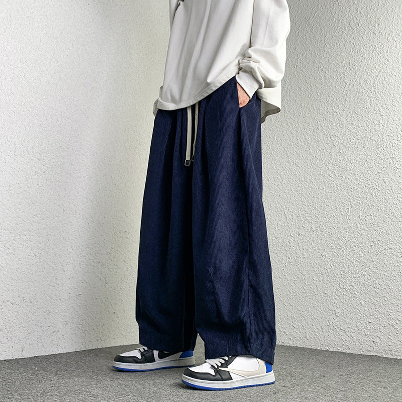 Unisex Extraweit geschnittene Cord-Loungehose mit Tunnelzug und elastischen Bündchen Drune
