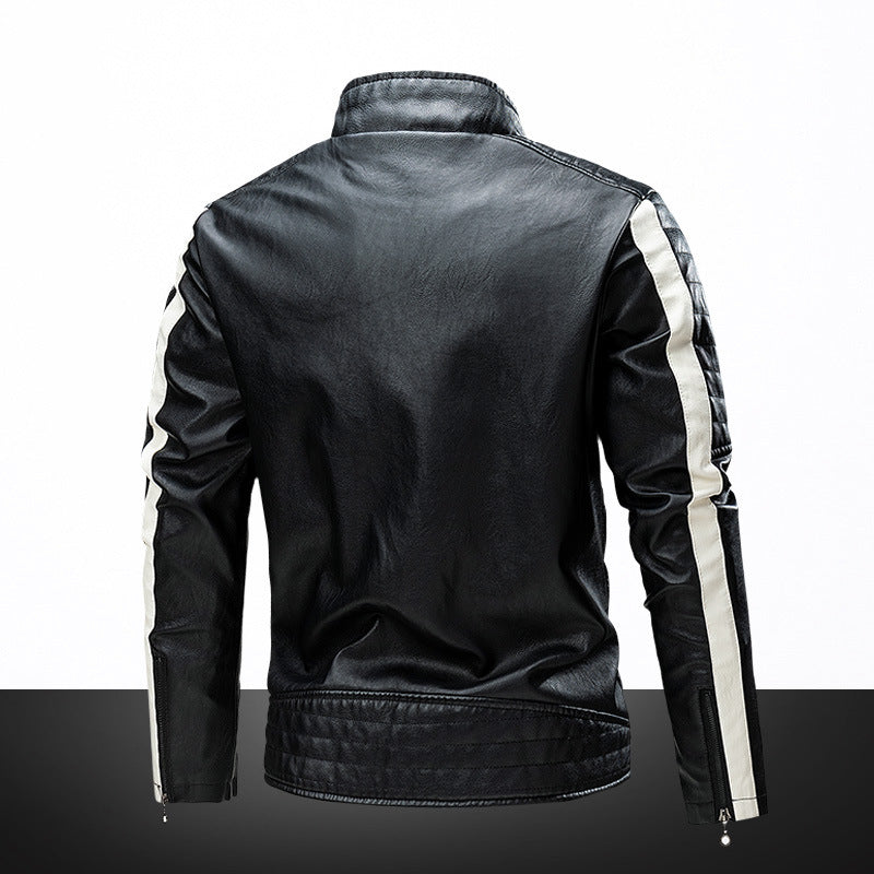Herren Slim-Fit Bikerjacke im Retro‑Racing‑Look mit Stehkragen und gesteppter Schulterpartie Drune