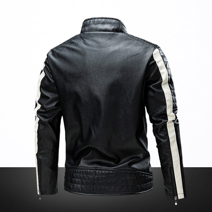 Herren Slim-Fit Bikerjacke im Retro‑Racing‑Look mit Stehkragen und gesteppter Schulterpartie Drune