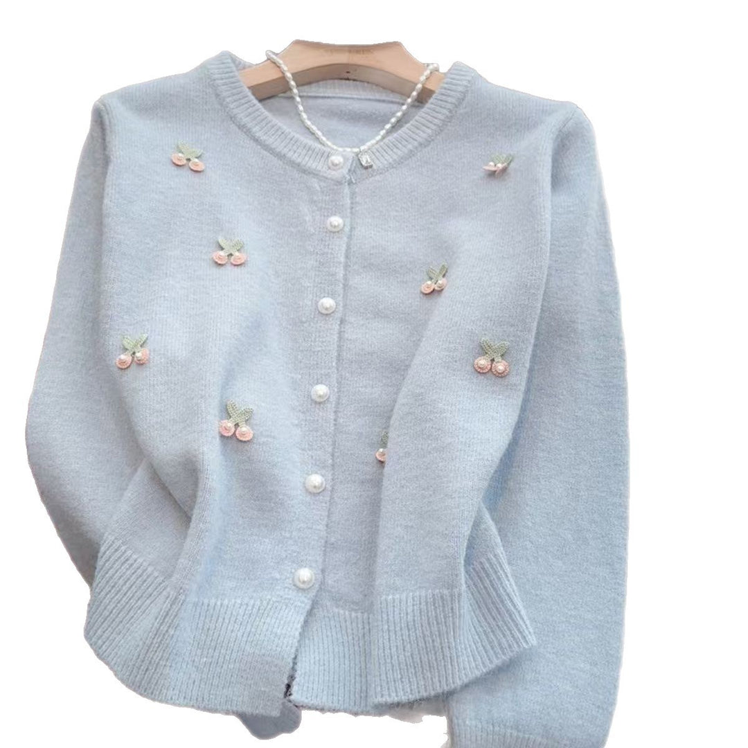 Damen Elegante Strickjacke mit floralen Applikationen Drune