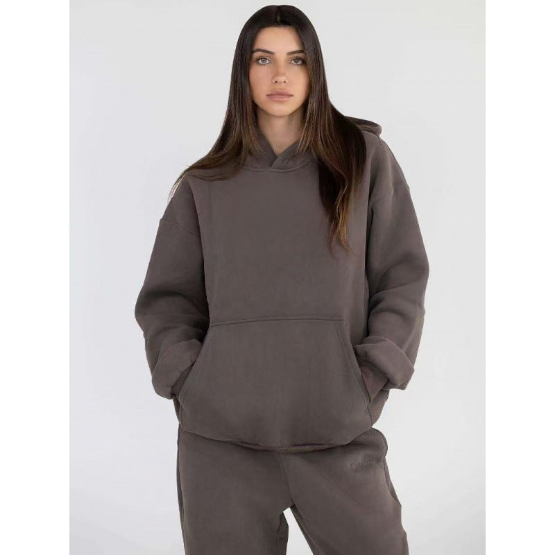 Damen nan oversized Kapuzenpullover mit Kängurutasche und weichem Fleece-Innenfutter Drune