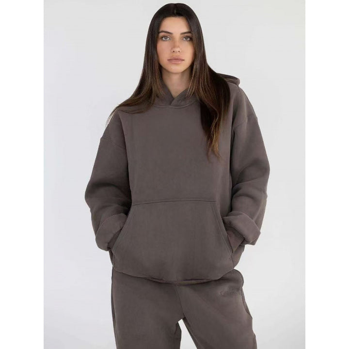 Damen nan oversized Kapuzenpullover mit Kängurutasche und weichem Fleece-Innenfutter Drune