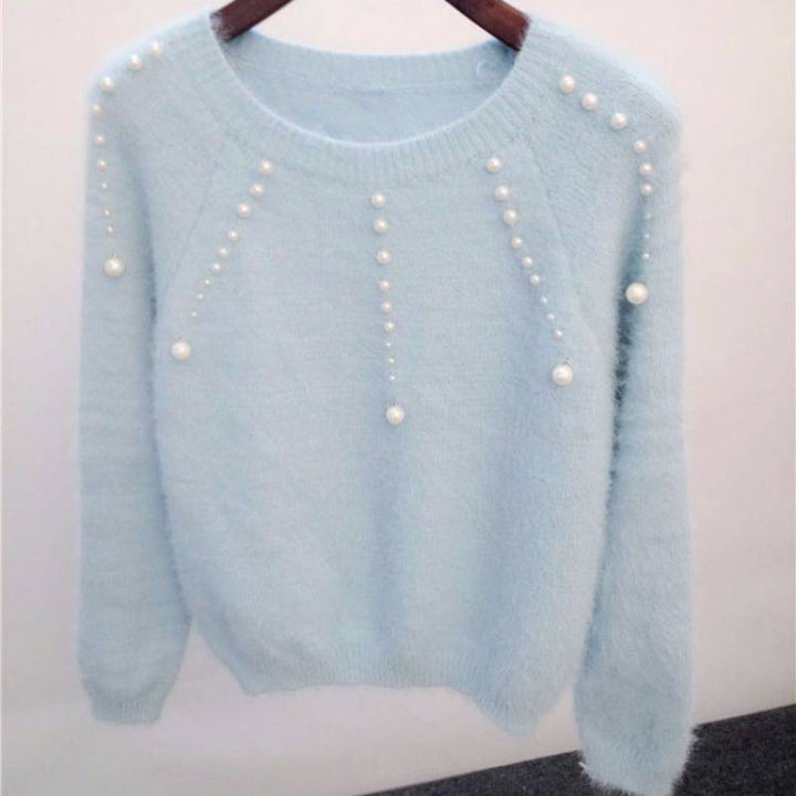 Damen stilvoller Pullover mit eleganten Perlenakzenten Drune