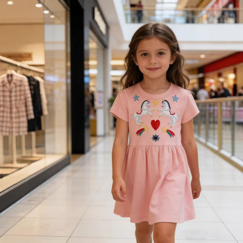 Mädchen Sommerkleid mit buntem Einhornmotiv und fröhlichen Applikationen Drune
