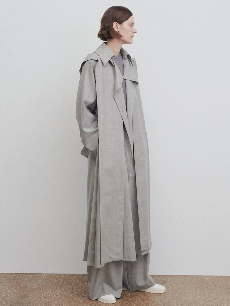 Damen Langer Oversize-Trenchcoat mit breitem Kragen Drune