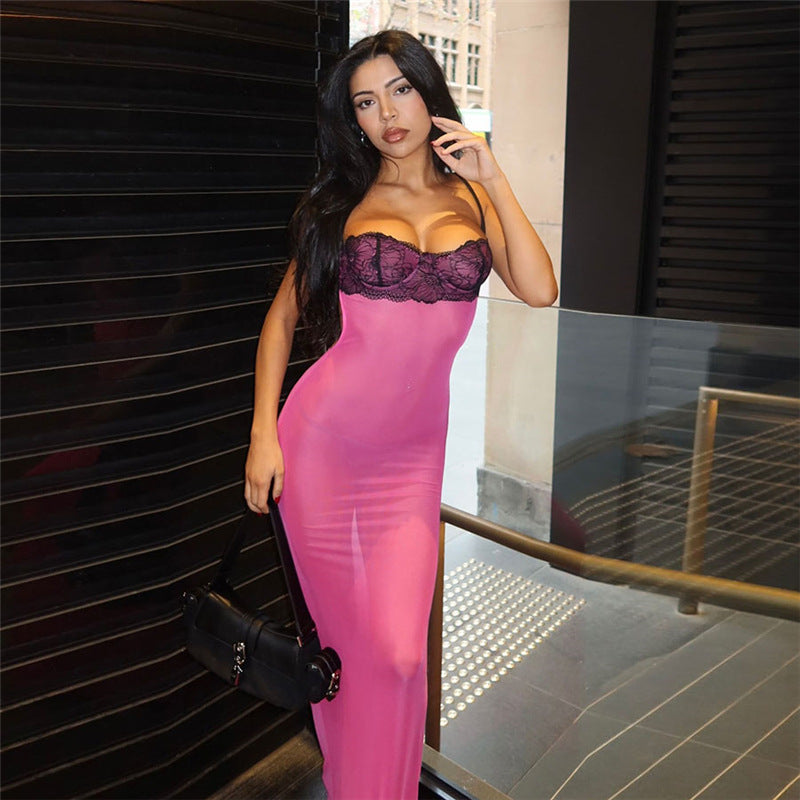Damen Elegantes und verführerisches Nachthemd aus transparenter Spitze Drune