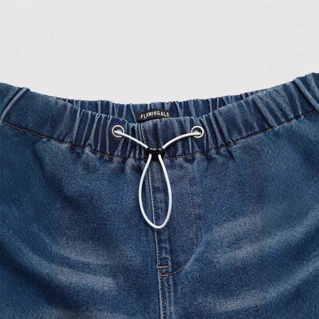 Damen Weite Denim-Hose mit elastischem Bund und hohen Taschen Drune