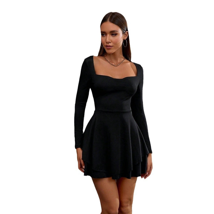 Damen Skaterkleid mit quadratischem Ausschnitt und langen Ärmeln Drune