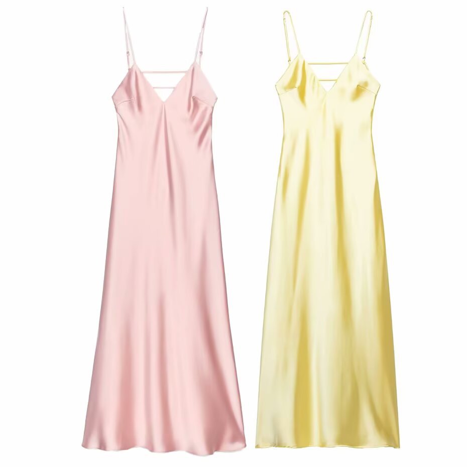 Femme Satin Slip Maxi Kleid mit verstellbaren Trägern Drune