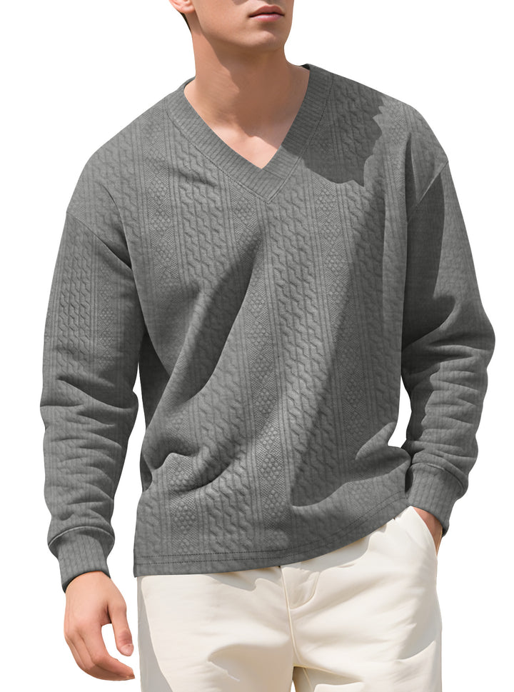 Herren nan strukturierter V-Ausschnitt Strickpullover mit Kabel- und Wabenmuster Drune