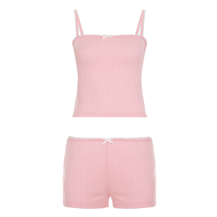 Damen sportliches Oberteil und Shorts-Set mit feinen Spitzenakzenten Drune