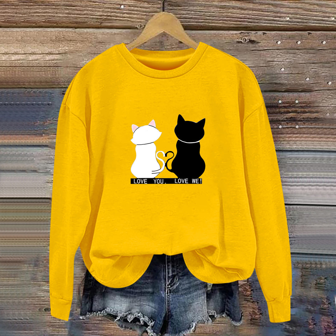 Damen Sweatshirt mit verspieltem Katzenmotiv und humorvollem Aufdruck Drune