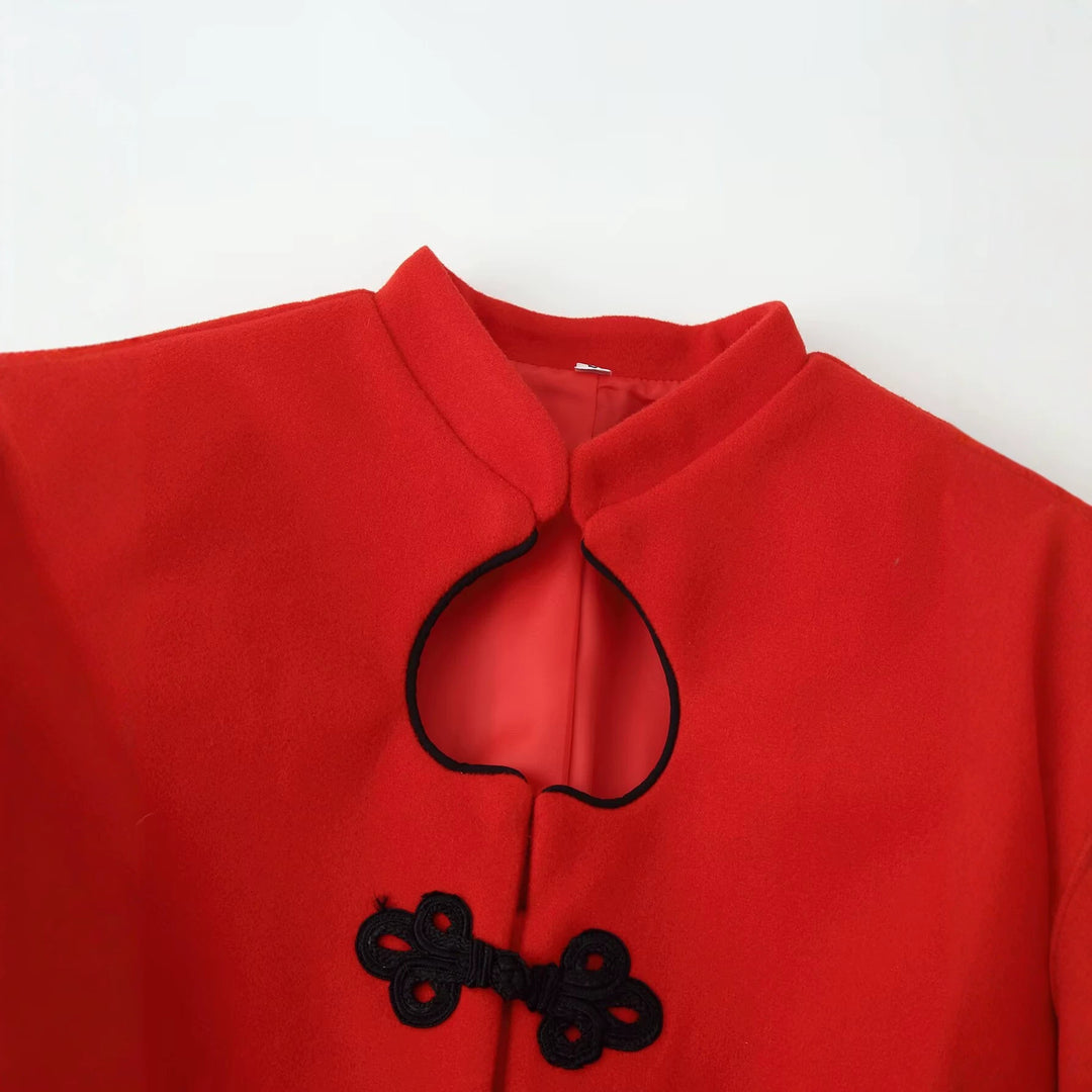 Damen Chinesisch-inspirierte Manteljacke mit Stehkragen und dekorativen Knotenverschlüssen Drune