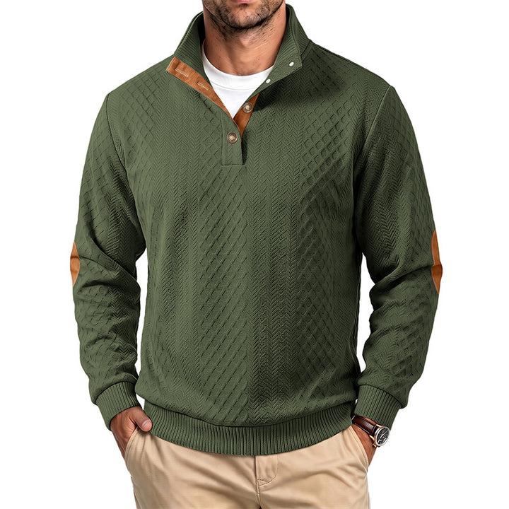 Herren Feinstrukturierter Troyer-Pullover mit Kragenbesatz und Ellbogen-Patches Drune