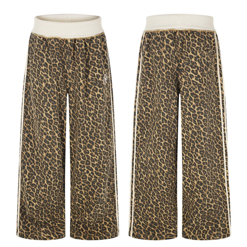 Damen weite Palazzo-Jogginghose mit Leopardenprint und elastischem Rippbund Drune
