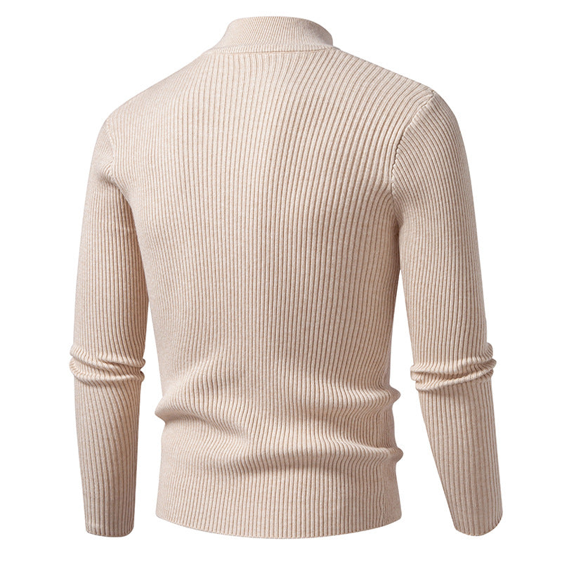 Herren Rippstrick-Mockneck-Pullover schmaler Schnitt thermischer Feinstrick Drune
