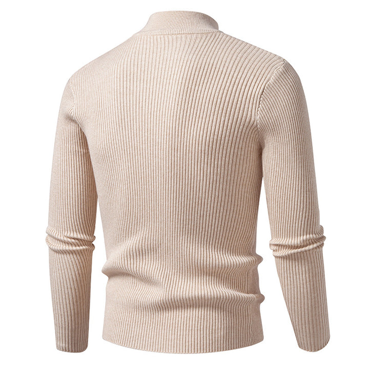 Herren Rippstrick-Mockneck-Pullover schmaler Schnitt thermischer Feinstrick Drune