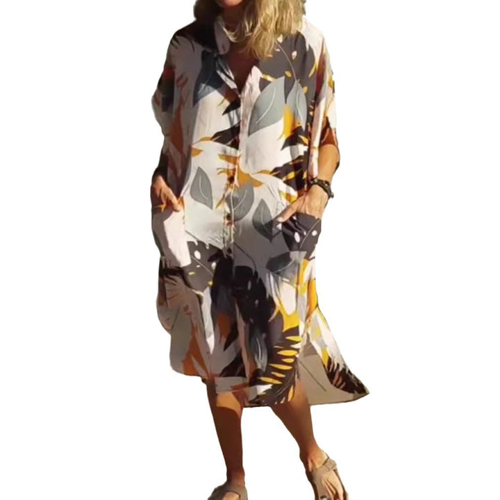 Damen nan luftig-leichtes Kaftan-Hemdkleid mit überschnittener Schulter, verdeckter Knopfleiste und seitlichen Eingrifftaschen Drune