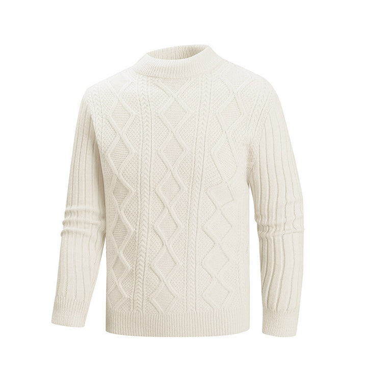 Herren Kabelstrick-Mockneck-Pullover aus feinem Wollmix mit Zopfmuster Drune